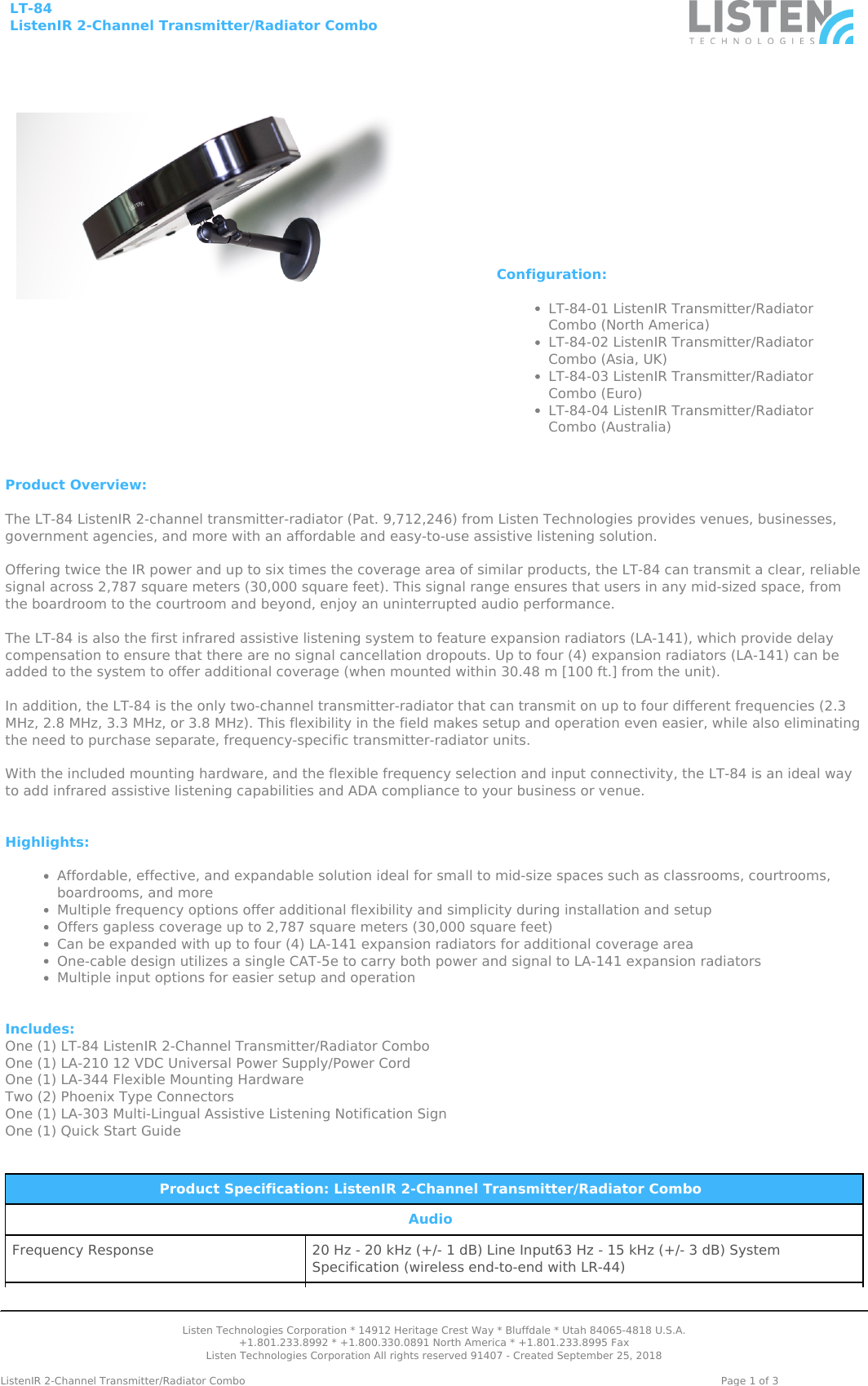 Page 1 of 3 - Product Datasheet LT-84