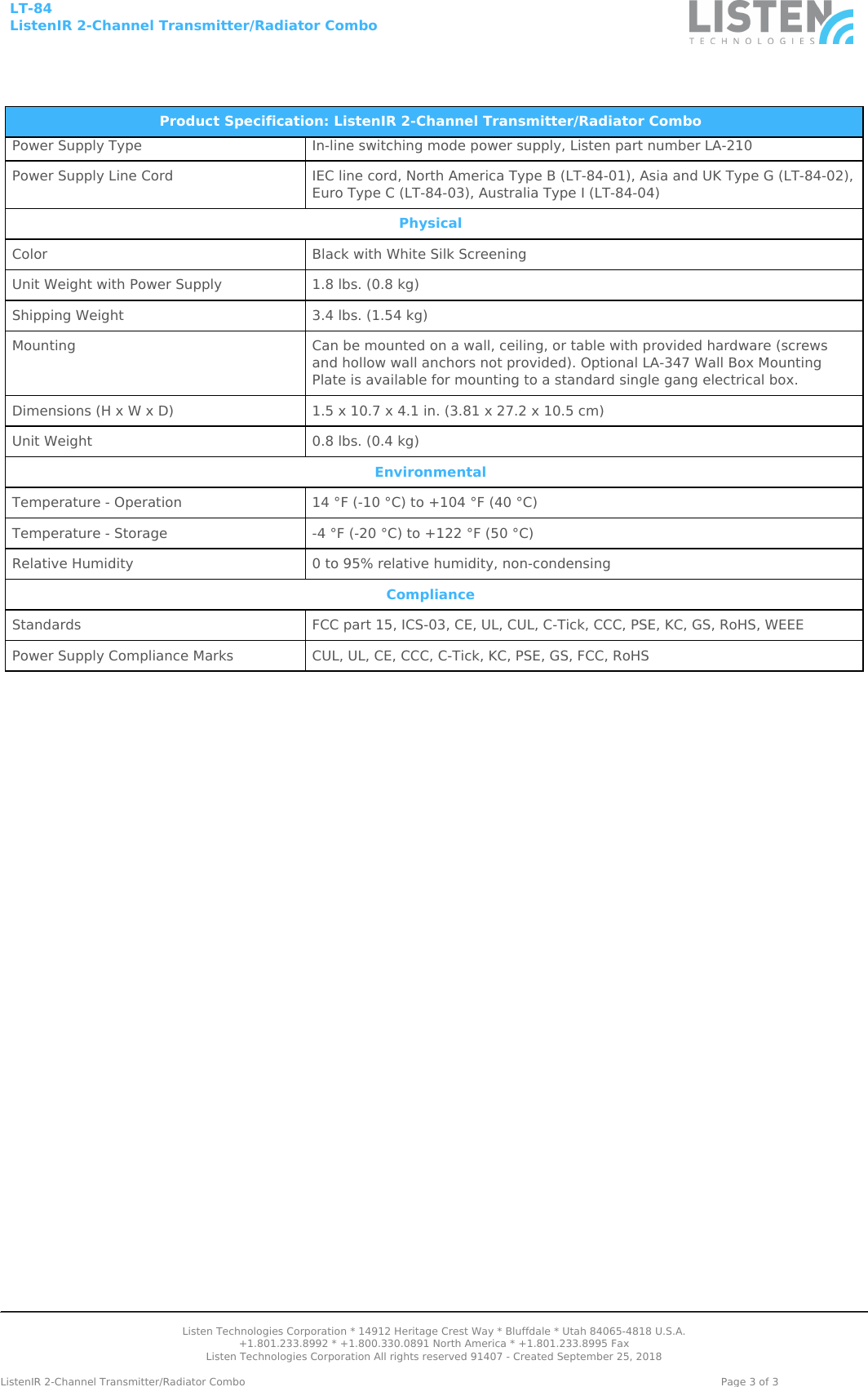 Page 3 of 3 - Product Datasheet LT-84