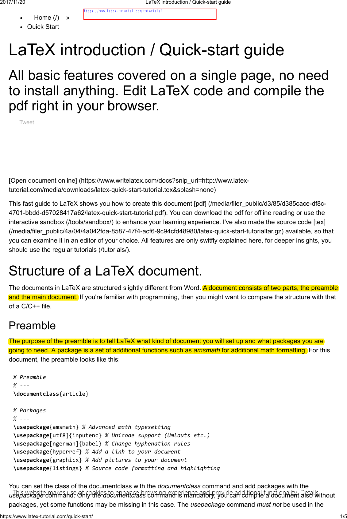 Page 1 of 5 - La Te X Introduction  Quick-start Guide