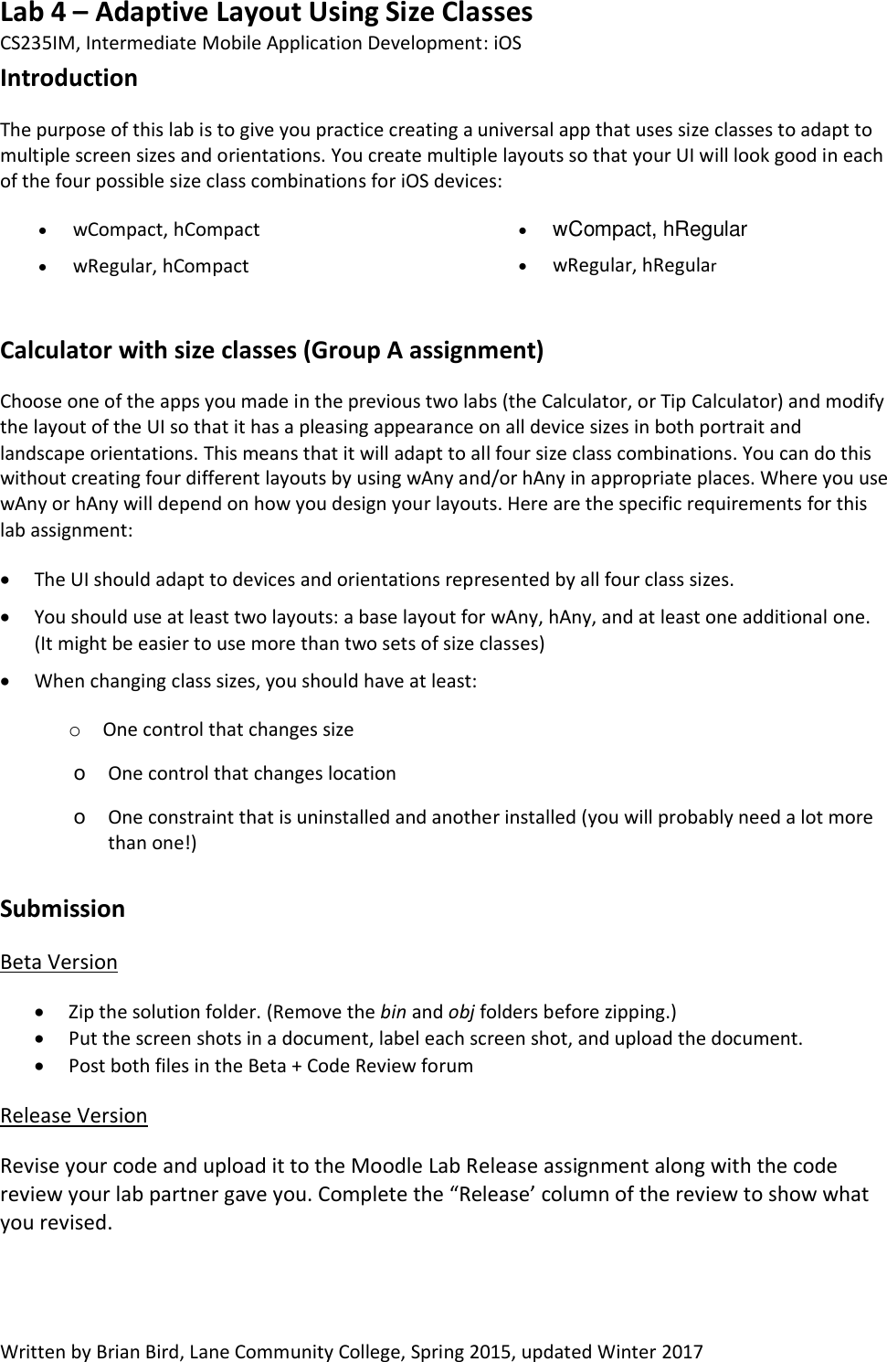 Page 1 of 1 - Lab4A Instructions Adaptive Layout CS235IM 17W