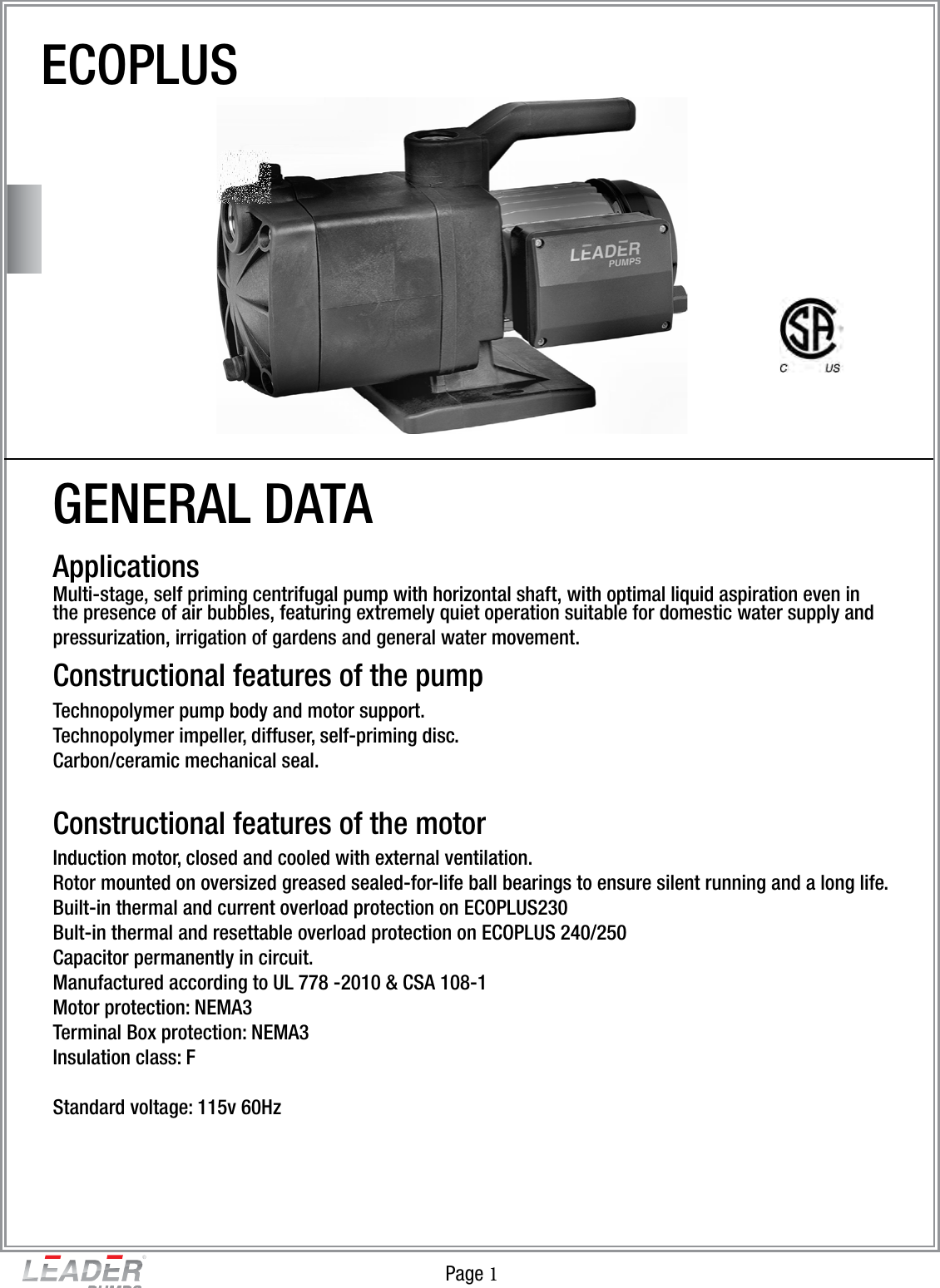 Page 1 of 4 - Leader-Ecoplus-Pumps Data-Sheet