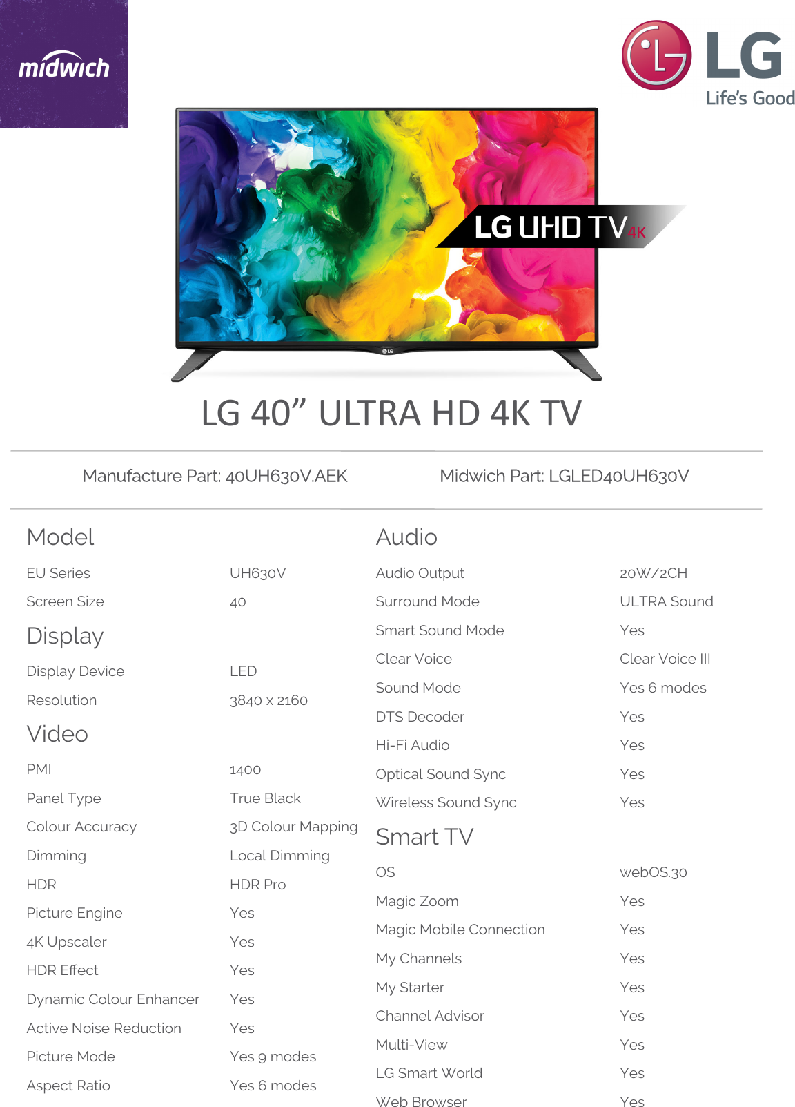 Page 1 of 3 - Lgled40Uh630V 1 User Manual
