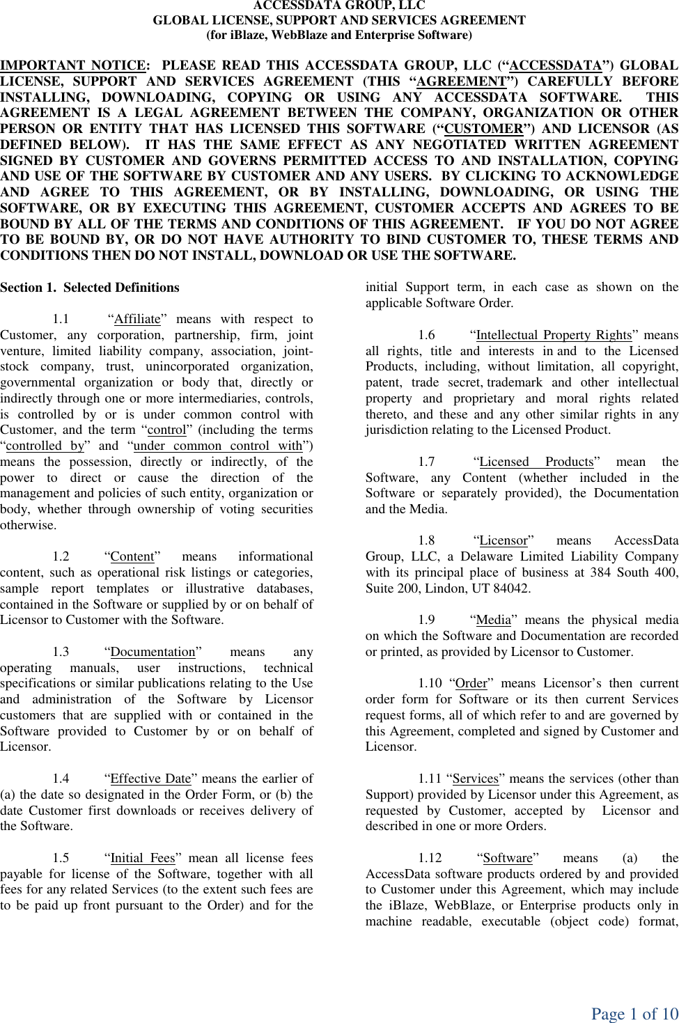 Page 1 of 10 - CCH TEAMMATETM GLOBAL LICENSE,  License Agreement I Blaze