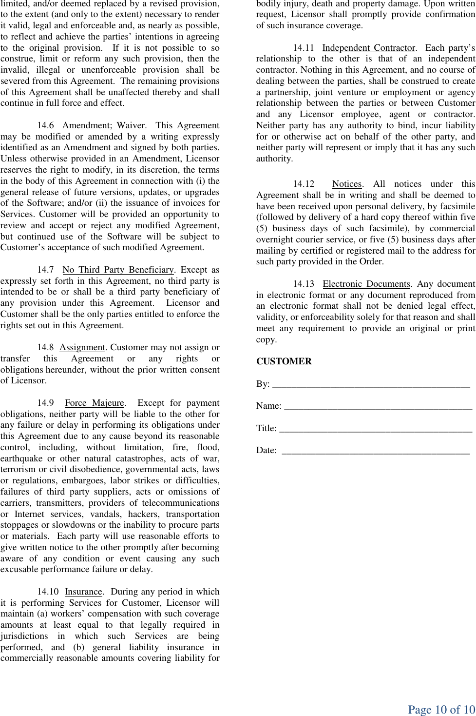 Page 10 of 10 - CCH TEAMMATETM GLOBAL LICENSE,  License Agreement I Blaze