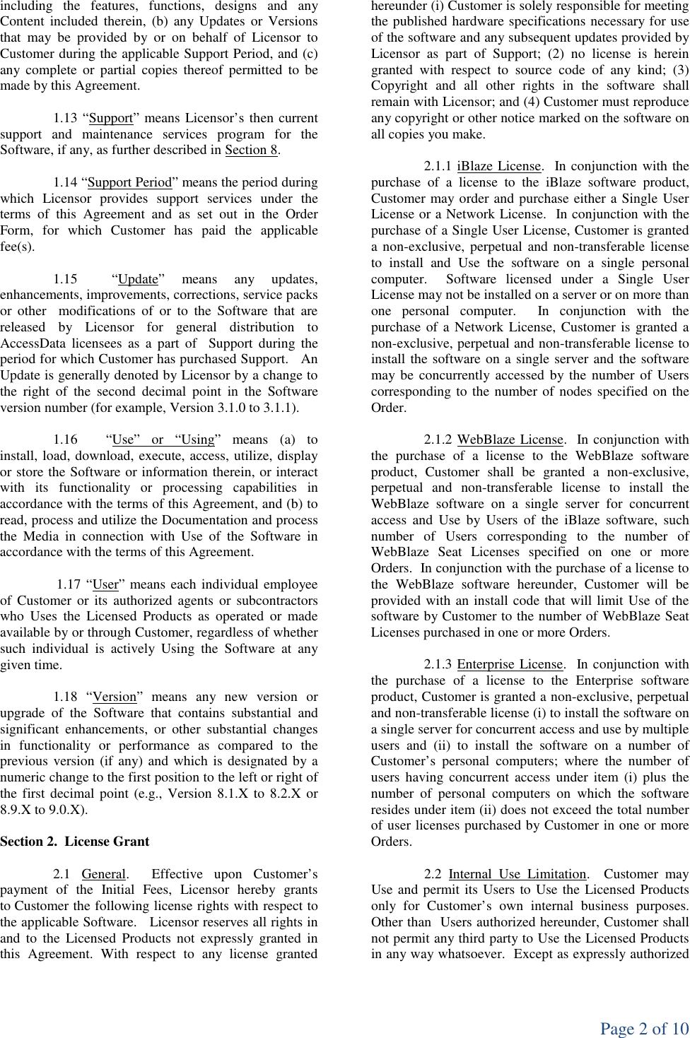 Page 2 of 10 - CCH TEAMMATETM GLOBAL LICENSE,  License Agreement I Blaze