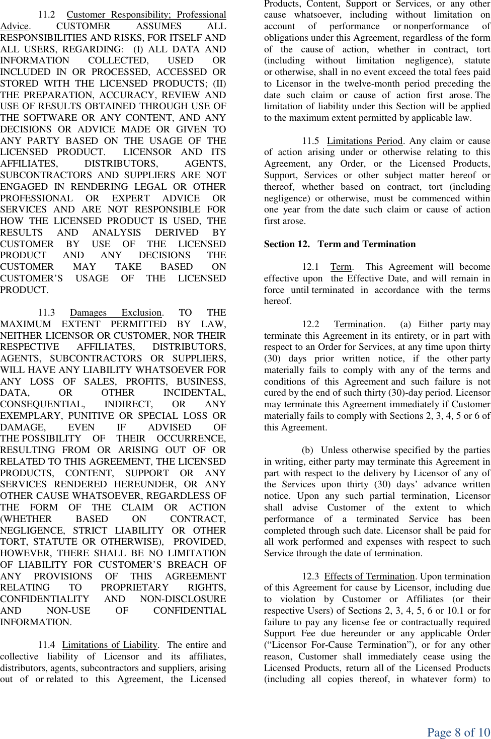 Page 8 of 10 - CCH TEAMMATETM GLOBAL LICENSE,  License Agreement I Blaze