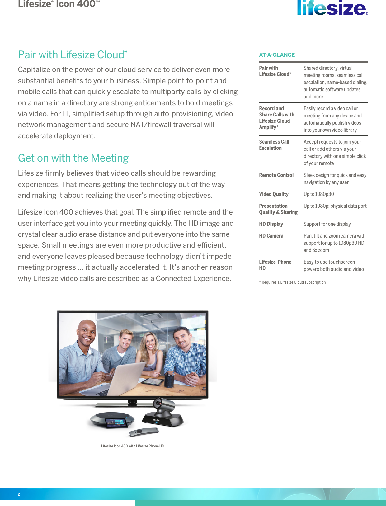 Page 2 of 3 - Lifeicon400Hd Lifesize Icon 400 Data Sheet_A4 User Manual