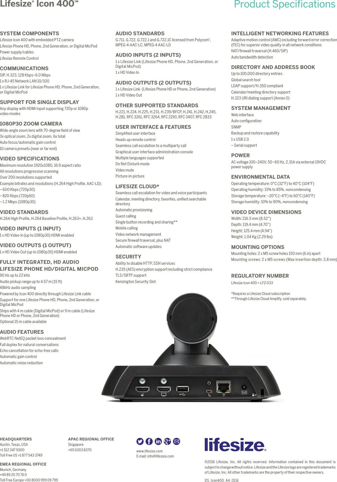 Page 3 of 3 - Lifeicon400Hd Lifesize Icon 400 Data Sheet_A4 User Manual