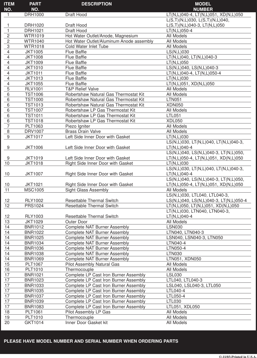 Page 2 of 2 - FVR-01  Lochinvar Replacement Parts List Residential Gas FVIR