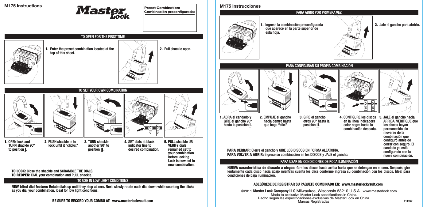 Page 1 of 1 - M175XDLF Set-Your-Own Combination Lock Instruction Sheet Instructions
