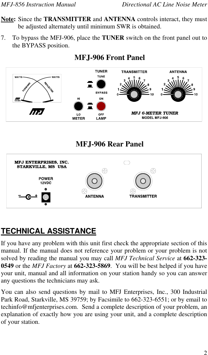 Page 2 of 6 - MFJ-906_v1a MFJ--906-6-Meter-Antenna-Tuner