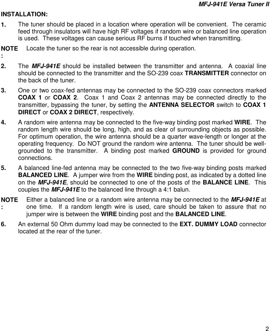 Page 2 of 6 - MFJ- Versa Tuner II MFJ--941E