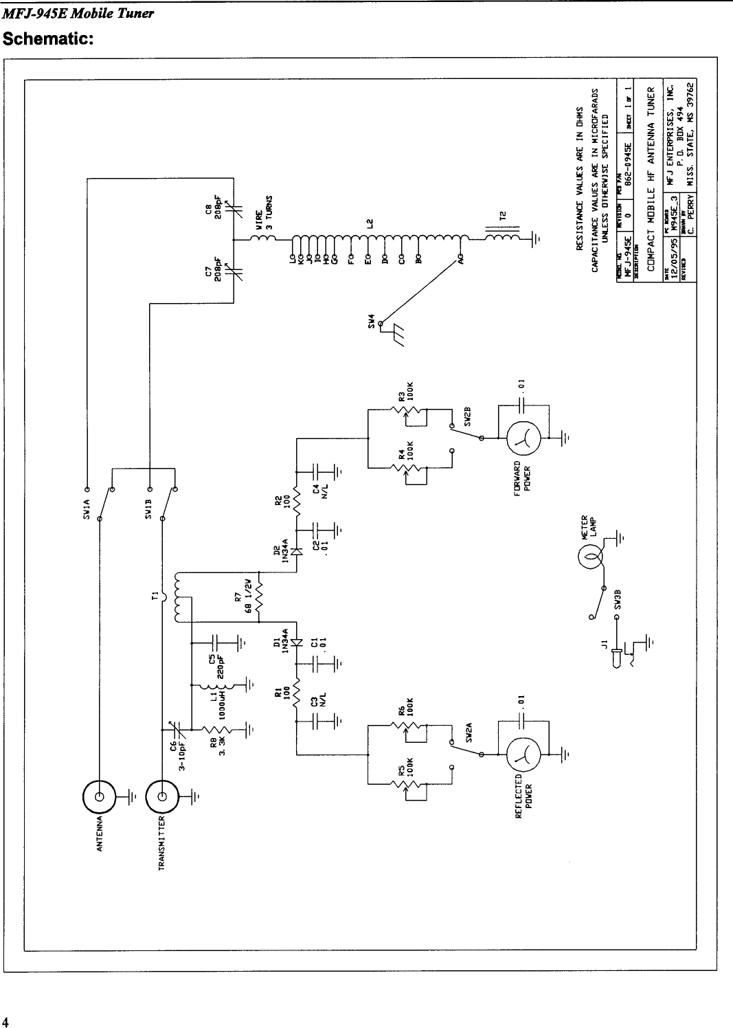 Page 5 of 5 - MFJ-945E MOBILE TUNER. MFJ--945E--Antenna Tuner-Manual