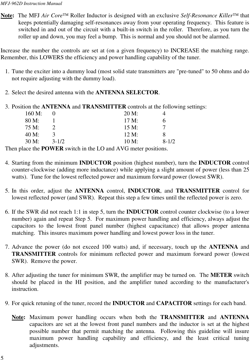 Page 5 of 10 - MFJ-962D MFJ--962D Instruction Manual