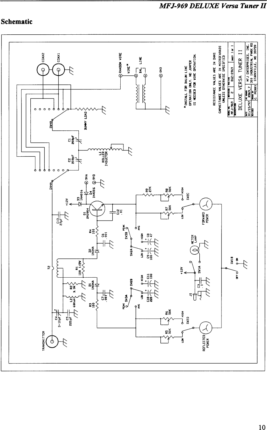 Page 10 of 10 - MFJ-969 Deluxe Versa Tuner II MFJ--969--Antenna Tuner-Manual