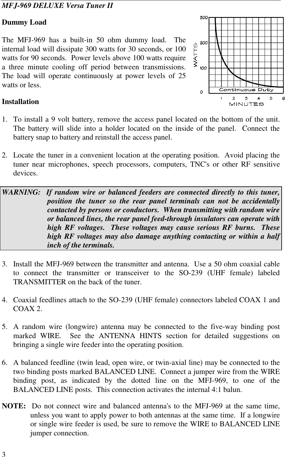 Page 3 of 10 - MFJ-969 Deluxe Versa Tuner II MFJ--969--Antenna Tuner-Manual