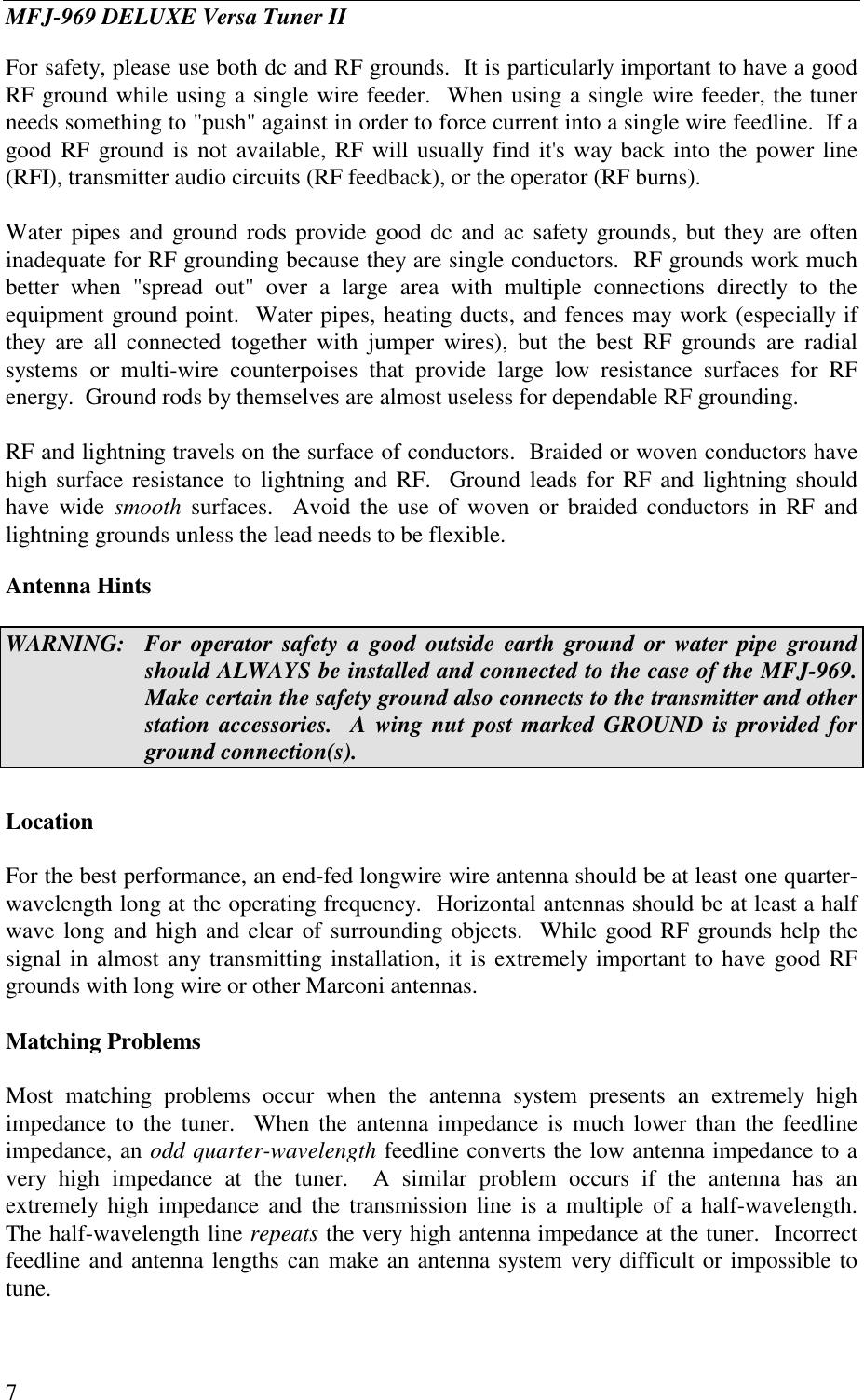 Page 7 of 10 - MFJ-969 Deluxe Versa Tuner II MFJ--969--Antenna Tuner-Manual