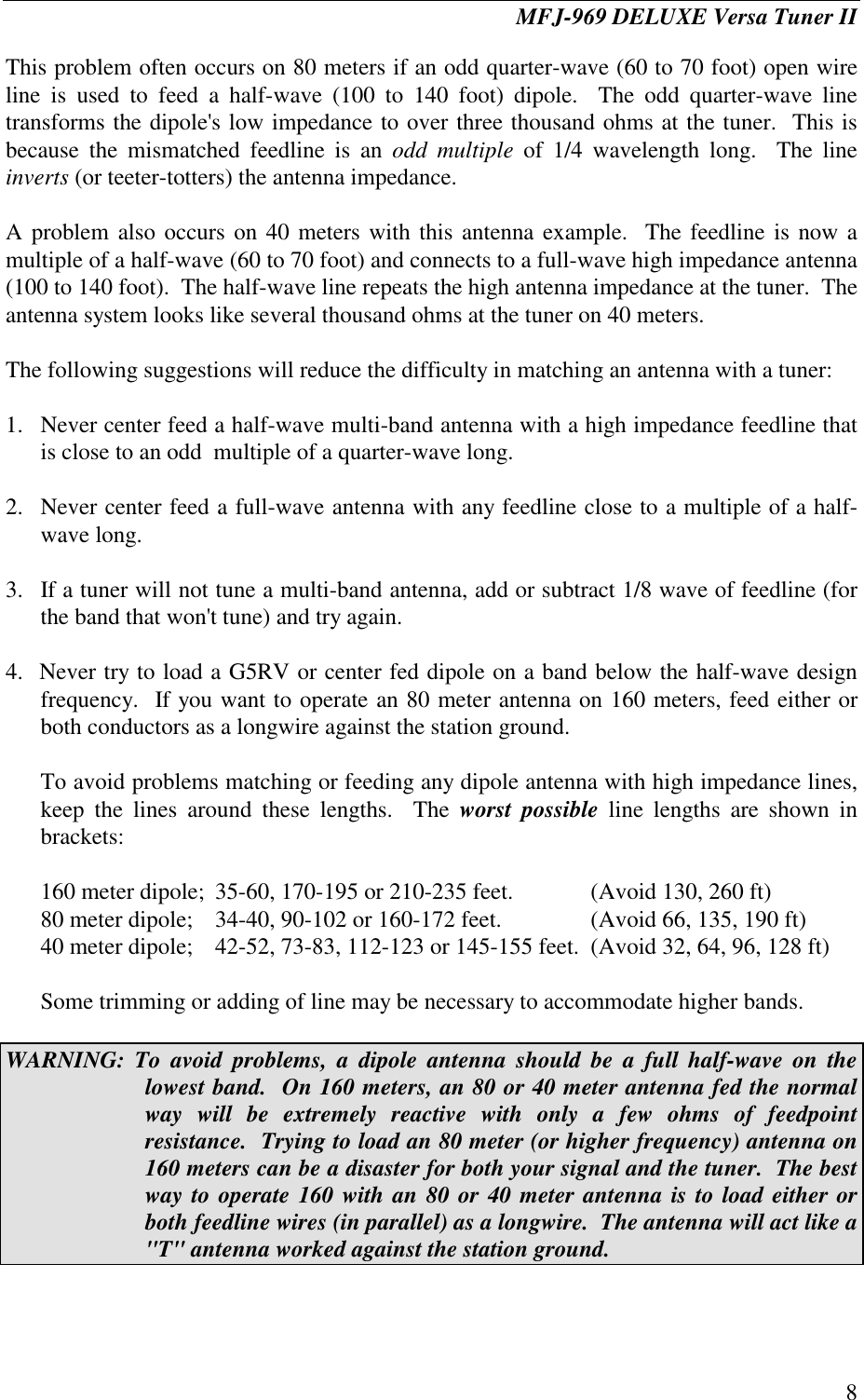 Page 8 of 10 - MFJ-969 Deluxe Versa Tuner II MFJ--969--Antenna Tuner-Manual