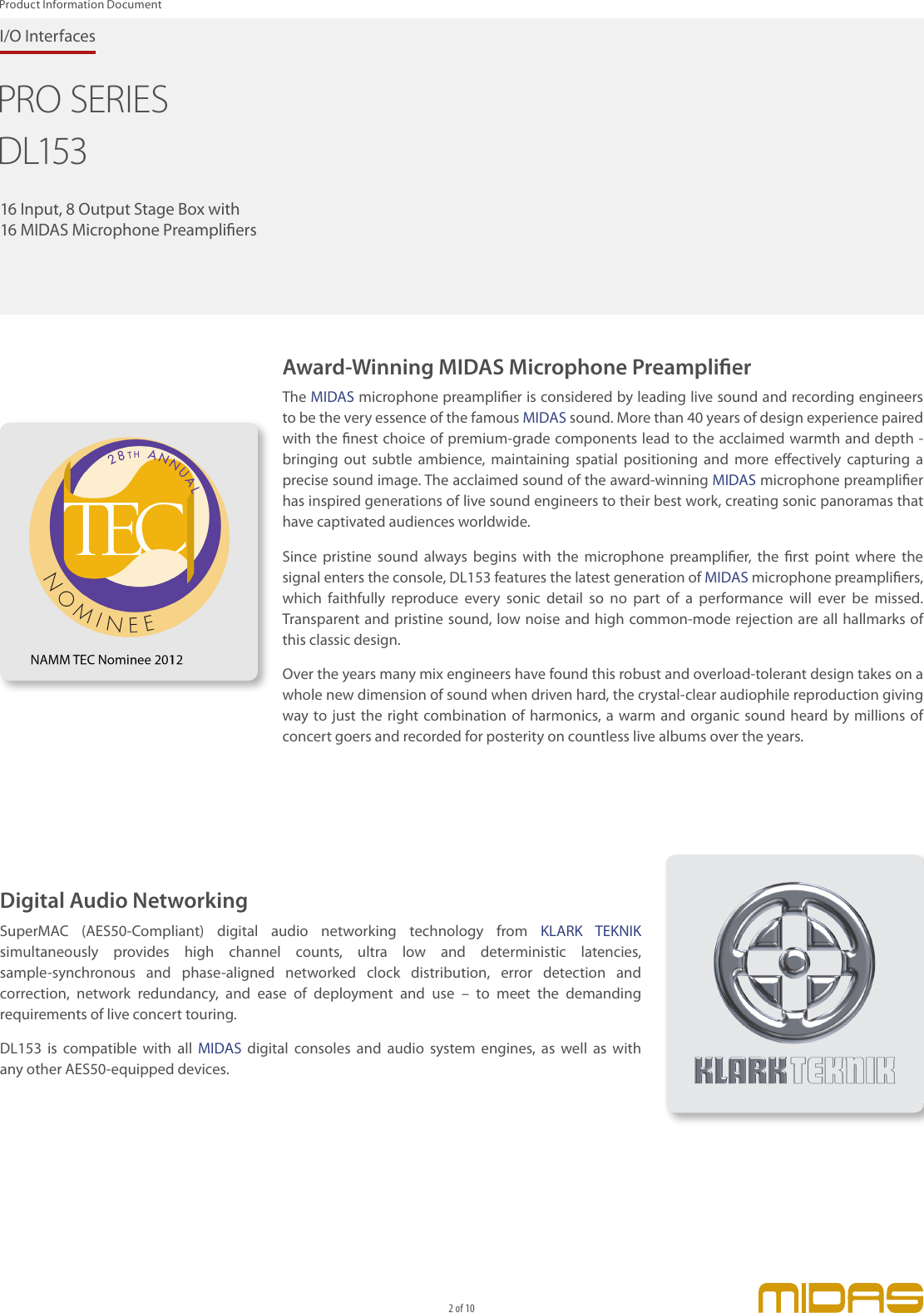 Page 2 of 10 - MIDAS_DL153-P0AUB_Pr.. MIDAS DL153-P0AUB Product-Information