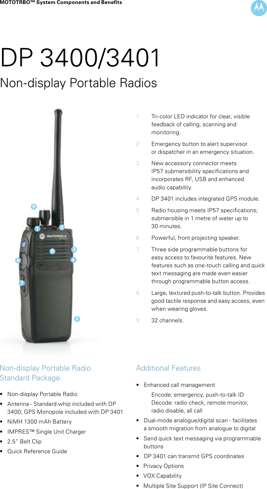 Page 1 of 2 - DP 3400/3401 Specifications MOTOROLA--MOTOTRBO-DP-3400-3401-Spec-Sheet