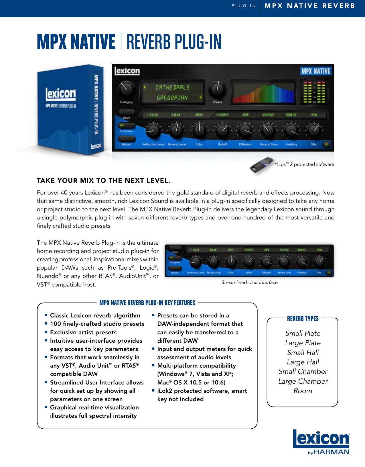 Page 1 of 2 - Lexicon MPX Native Reverb Cut Sheet English Plug In Data Original