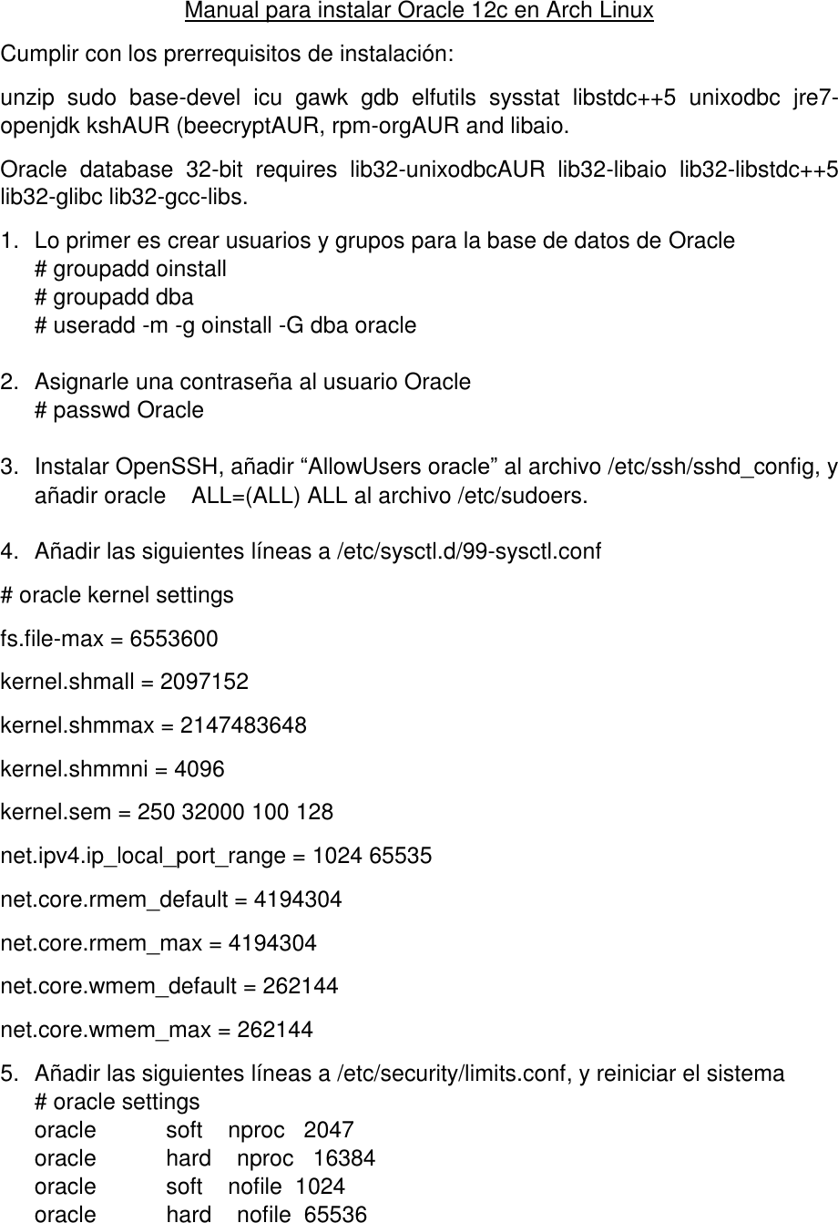 Page 1 of 3 - Manual Para Instalar Oracle 12c En Arch Linux