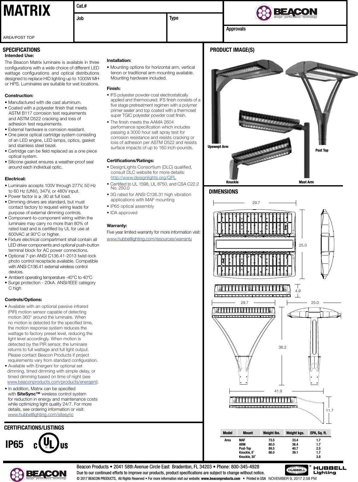 Page 1 of 2 - Matrix Area Spec Sheet