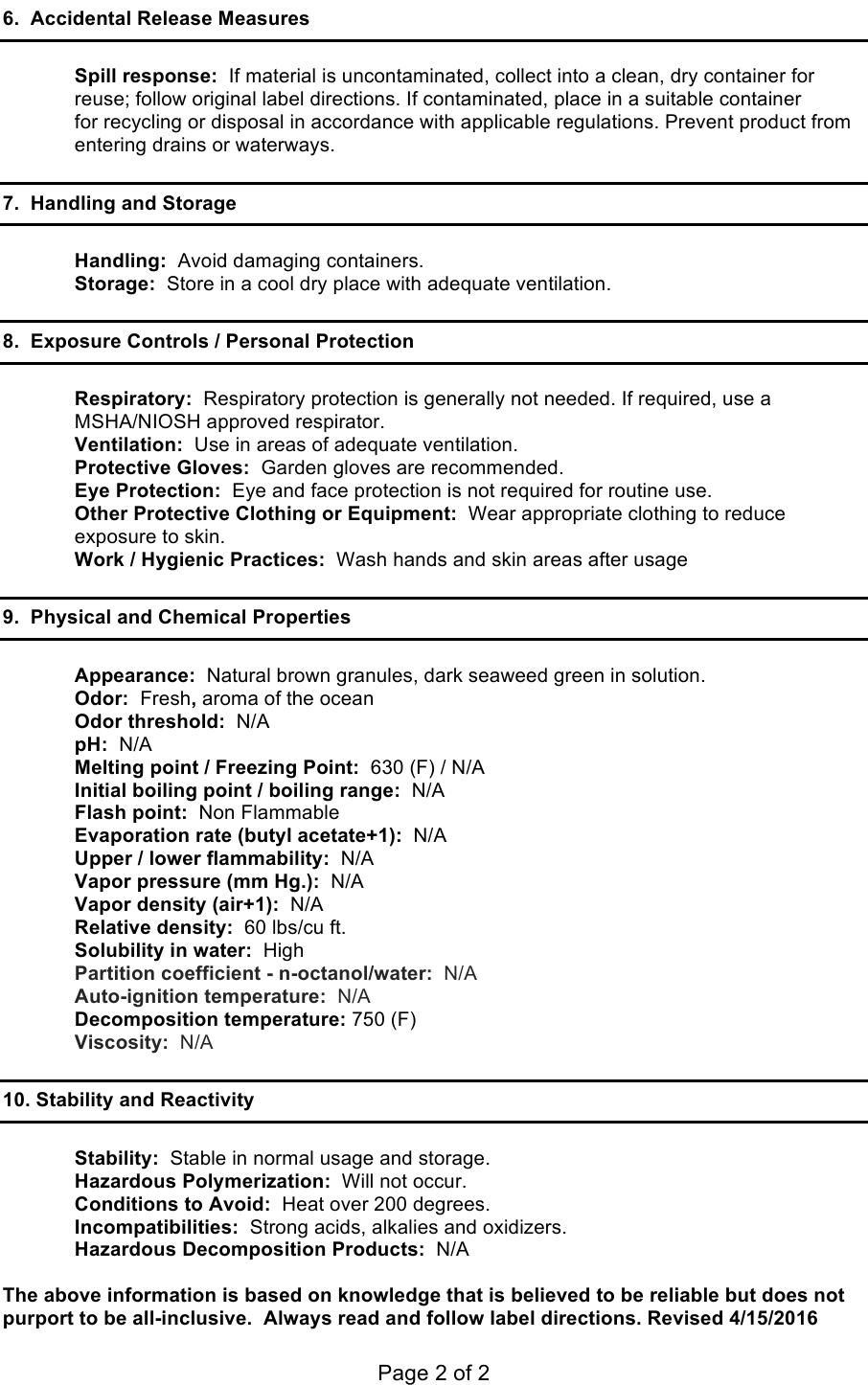 Page 2 of 2 - Maxsea-Acid SDS