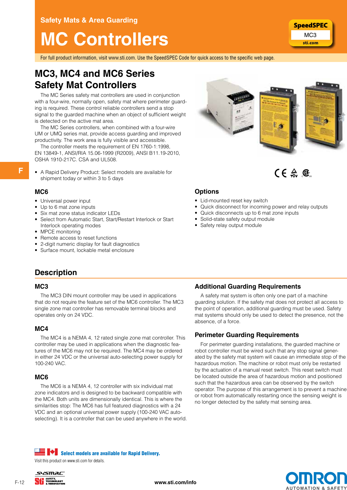 MC3, MC4, MC6 Safety Mat Controllers Datasheet MC En 201408 F49I E 01