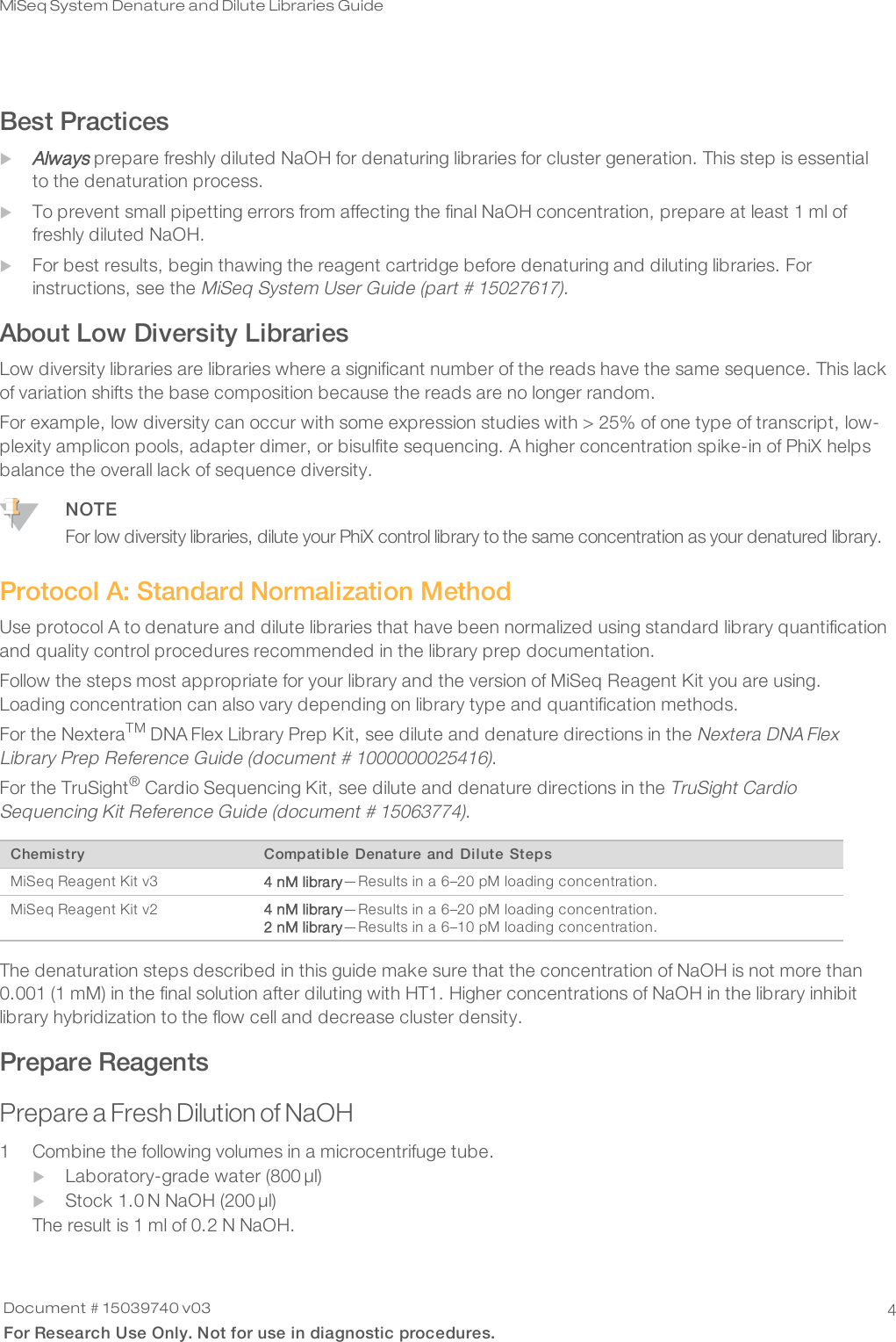 Page 4 of 11 - MiSeq System Denature And Dilute Libraries Guide (15039740) Mi Seq (15039740 V03)