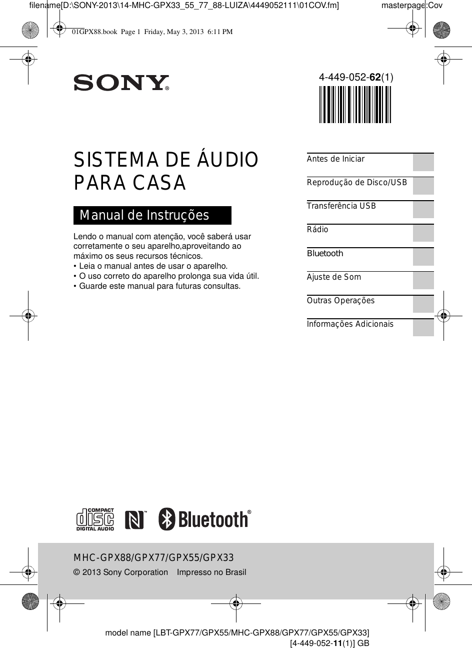 LBT GPX77/GPX55/MHC GPX88/GPX77/GPX55/GPX33 Mini System Sony GPX33
