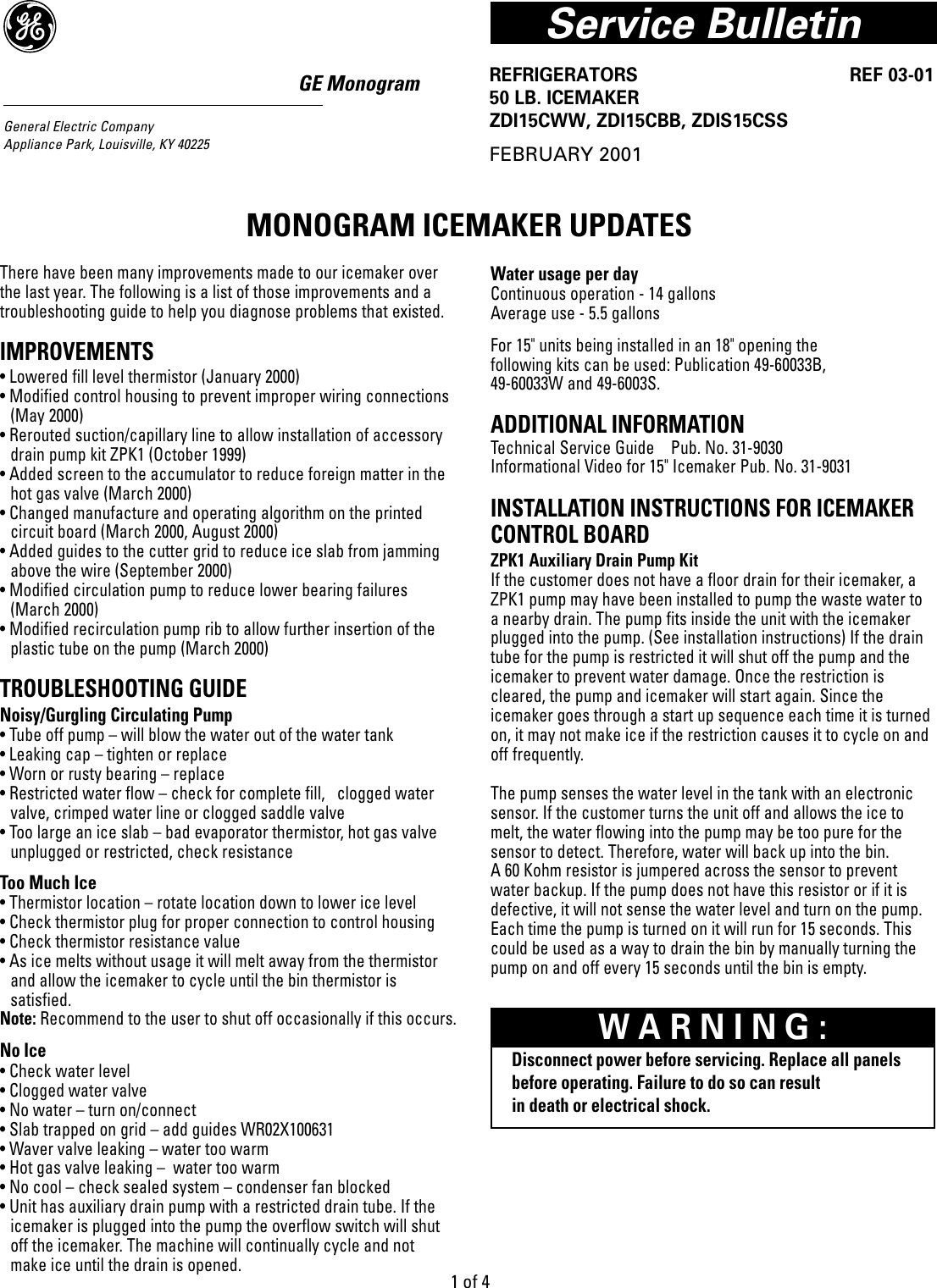 Page 1 of 4 - TRB26PPDA  Monogram Ice Maker Updates REF03-01