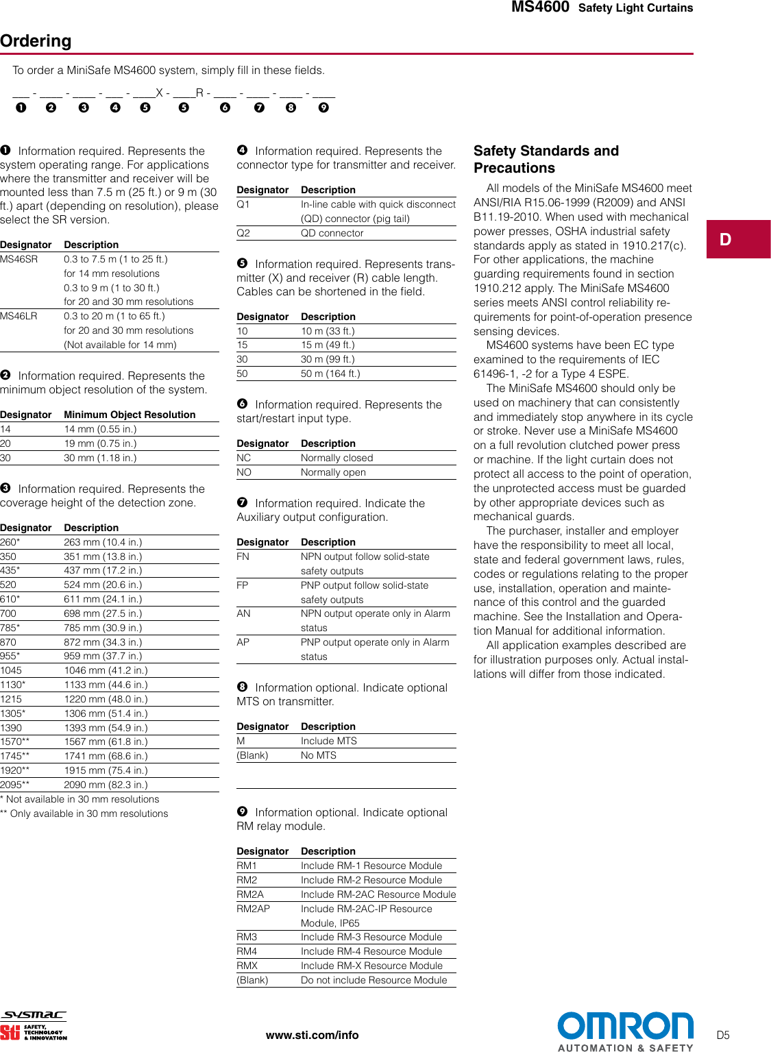 Page 5 of 7 - MS4600 MiniSafe Safety Light Curtains Datasheet  En 201507 F266I-E-01
