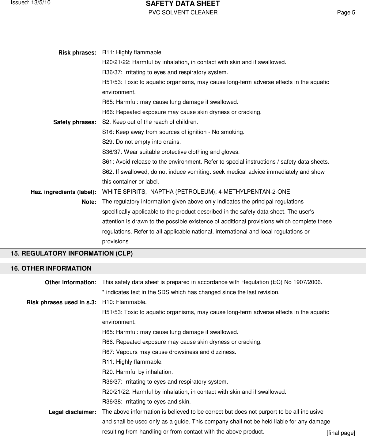 Page 5 of 5 - MSDS Pvcu Solvent Cleaner