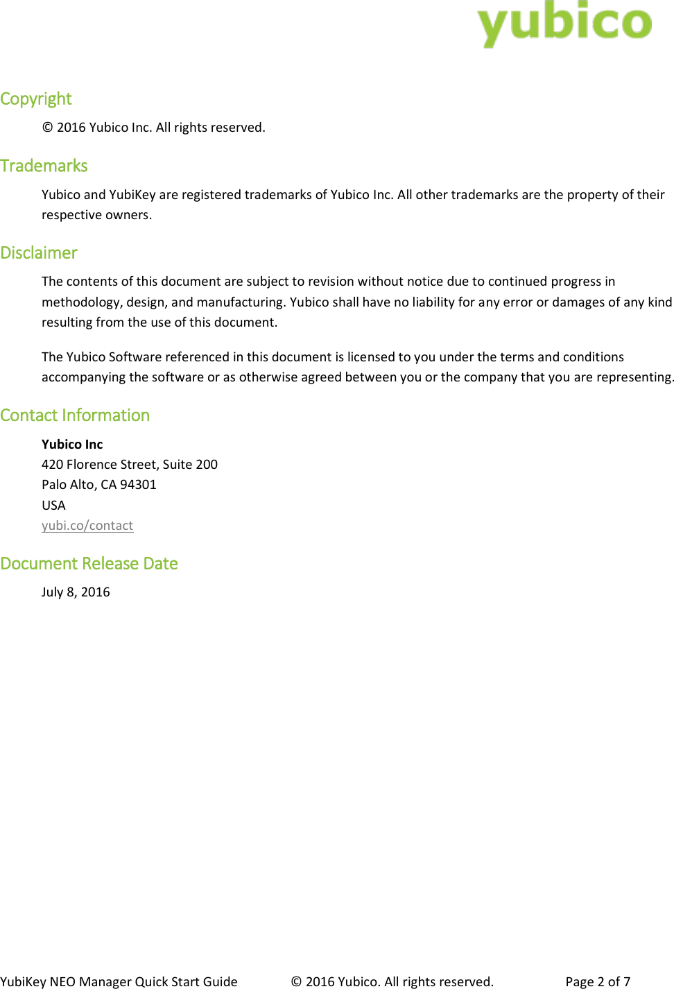 Page 2 of 7 - YubiKey NEO Manager Quick Start Guide NEO-Manager-Quick-Start-Guide