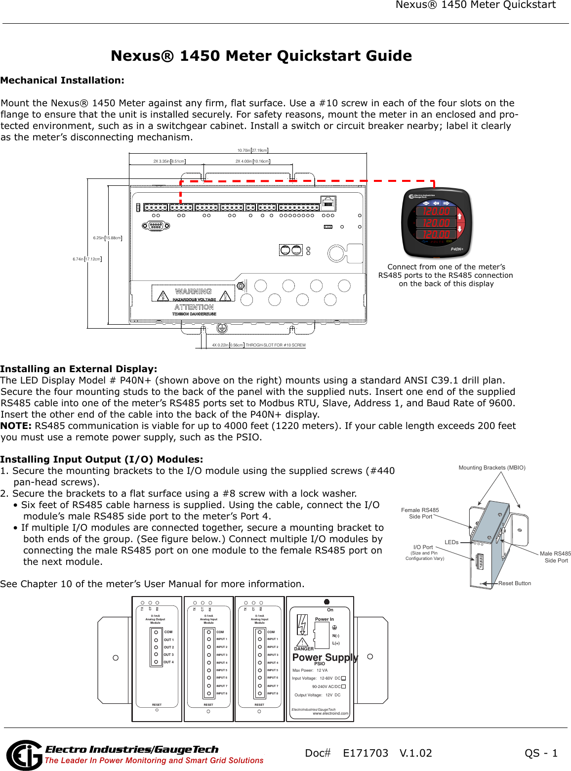 Page 1 of 4 - Nexus 1450 Meter QS Guide V.1.02 Nexus-1450-Meter-Quickstart-Guide E171703