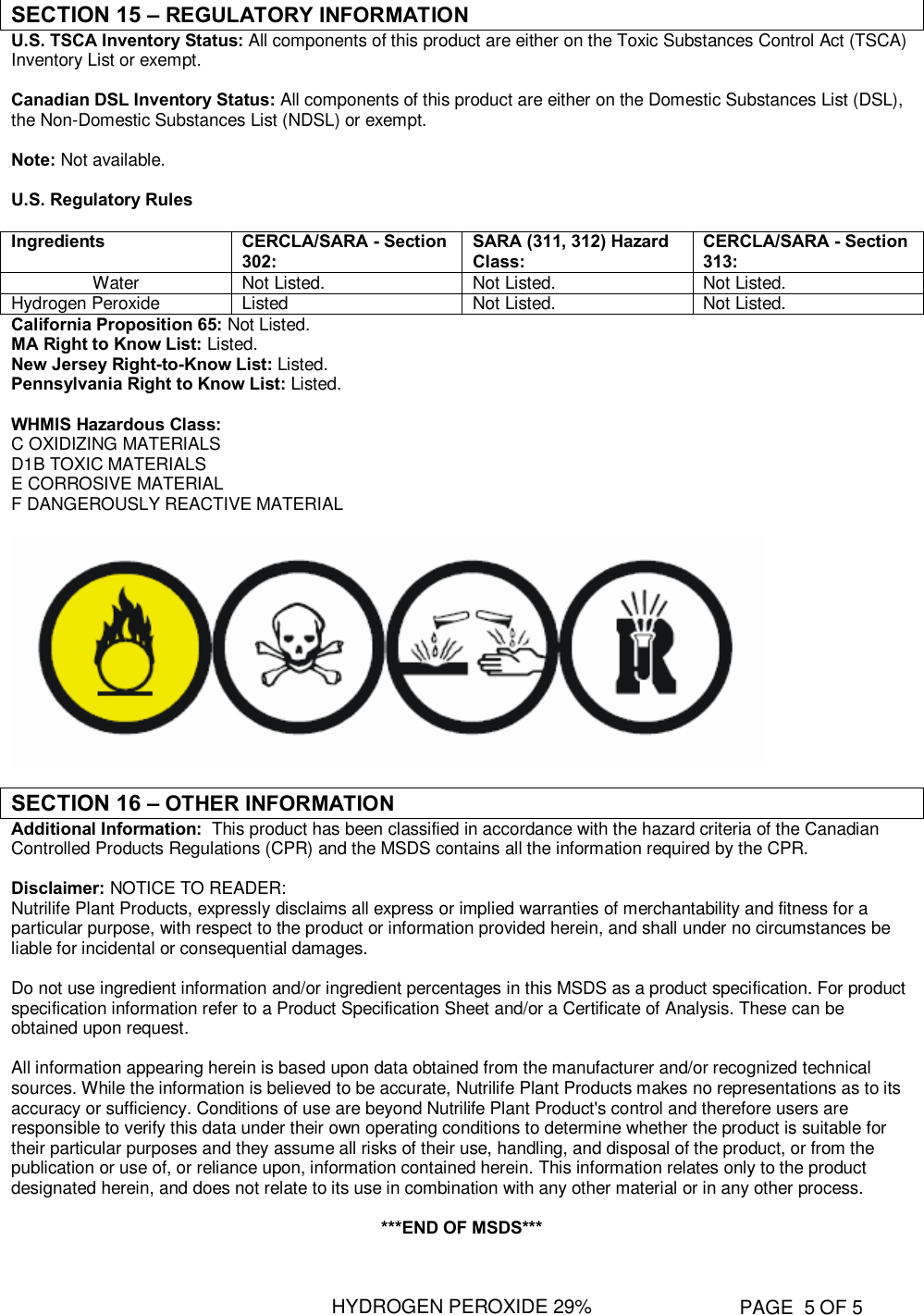 Page 5 of 5 - MSDSH2O2  Nutri Life-H2O2 MSDS