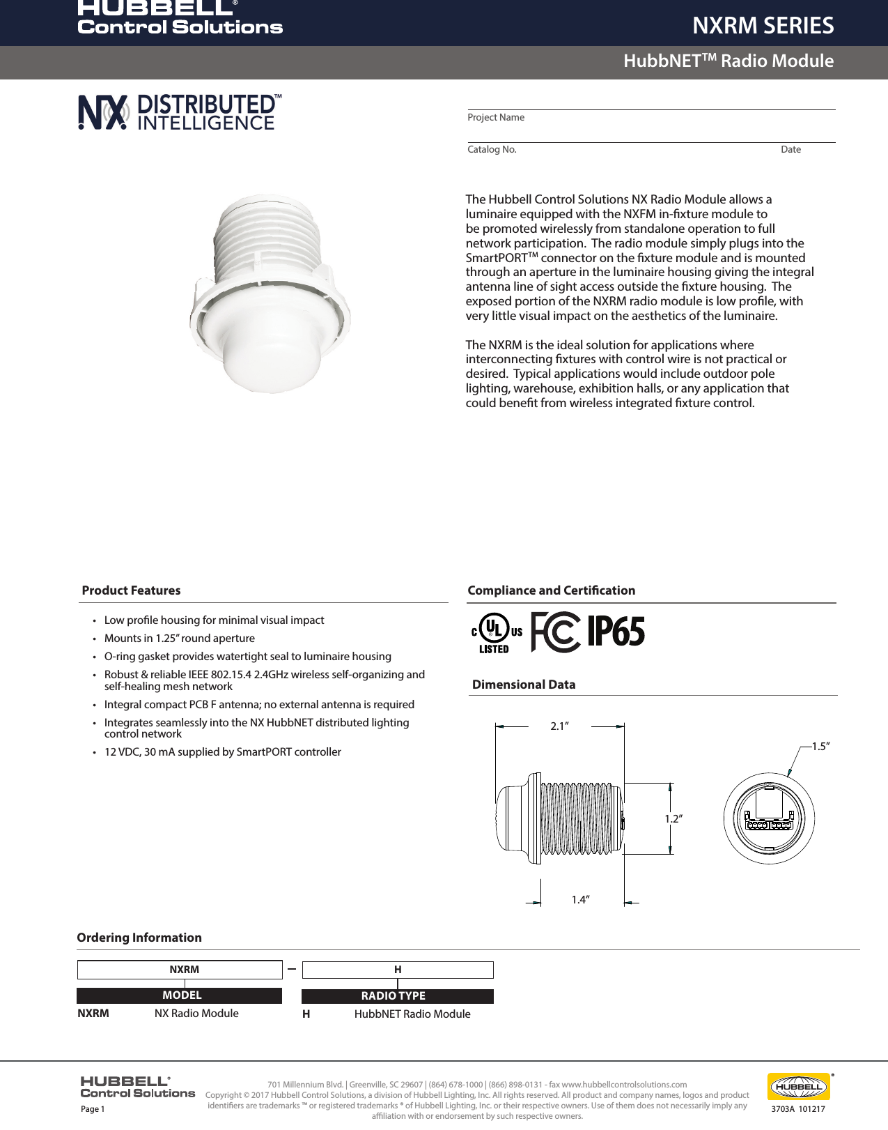 Page 1 of 4 - NX Hubb NET Radio Module Specification Sheet