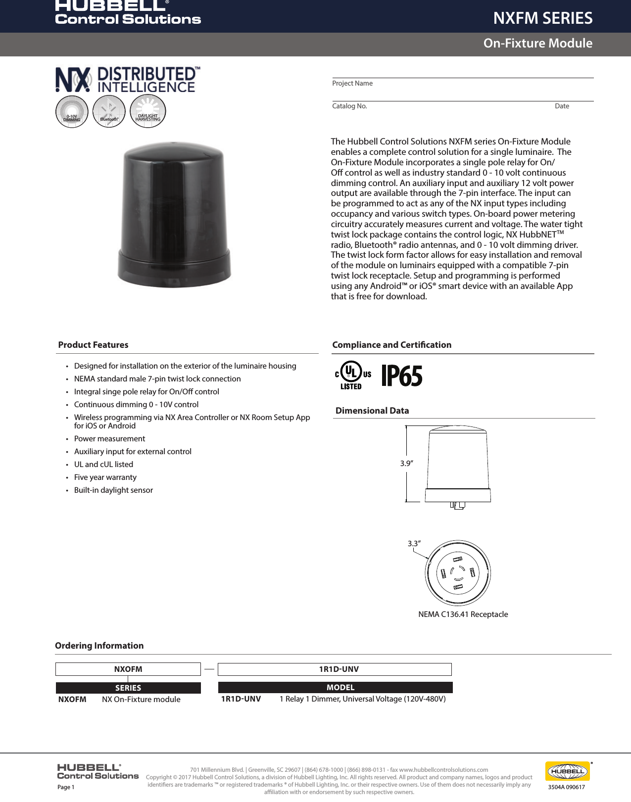 Page 1 of 2 - NXOFM On-Fixture Module Specification Sheet