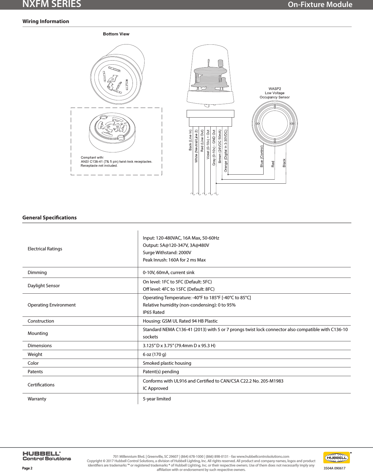 Page 2 of 2 - NXOFM On-Fixture Module Specification Sheet