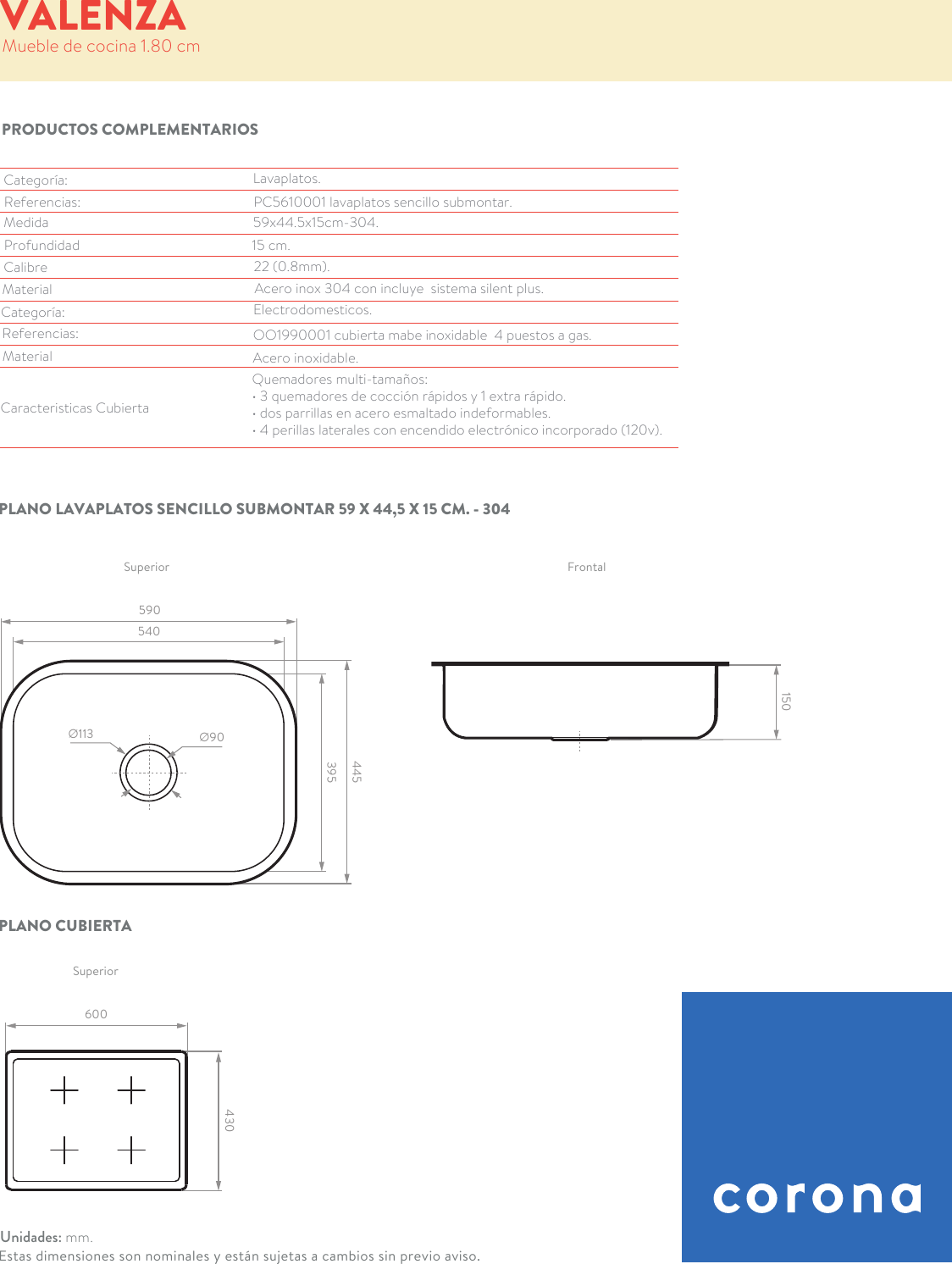 Page 4 of 4 - Ficha Técnica-COCINA VALENZA-DERECHA O22386431-IZQUIERDA O22396431-Corona  O22396431-cocina-valenza-izquierda-technical-sheet-o22396431