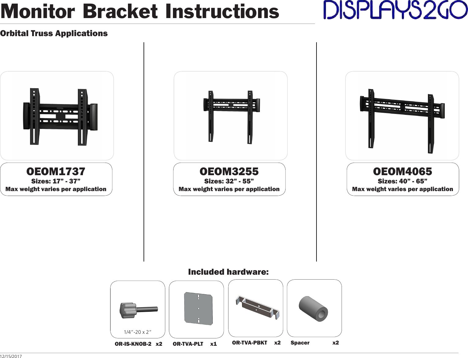 Monitor Bracket Supplement_ Oeom Tv Mounts Orbitaltruss Instructions