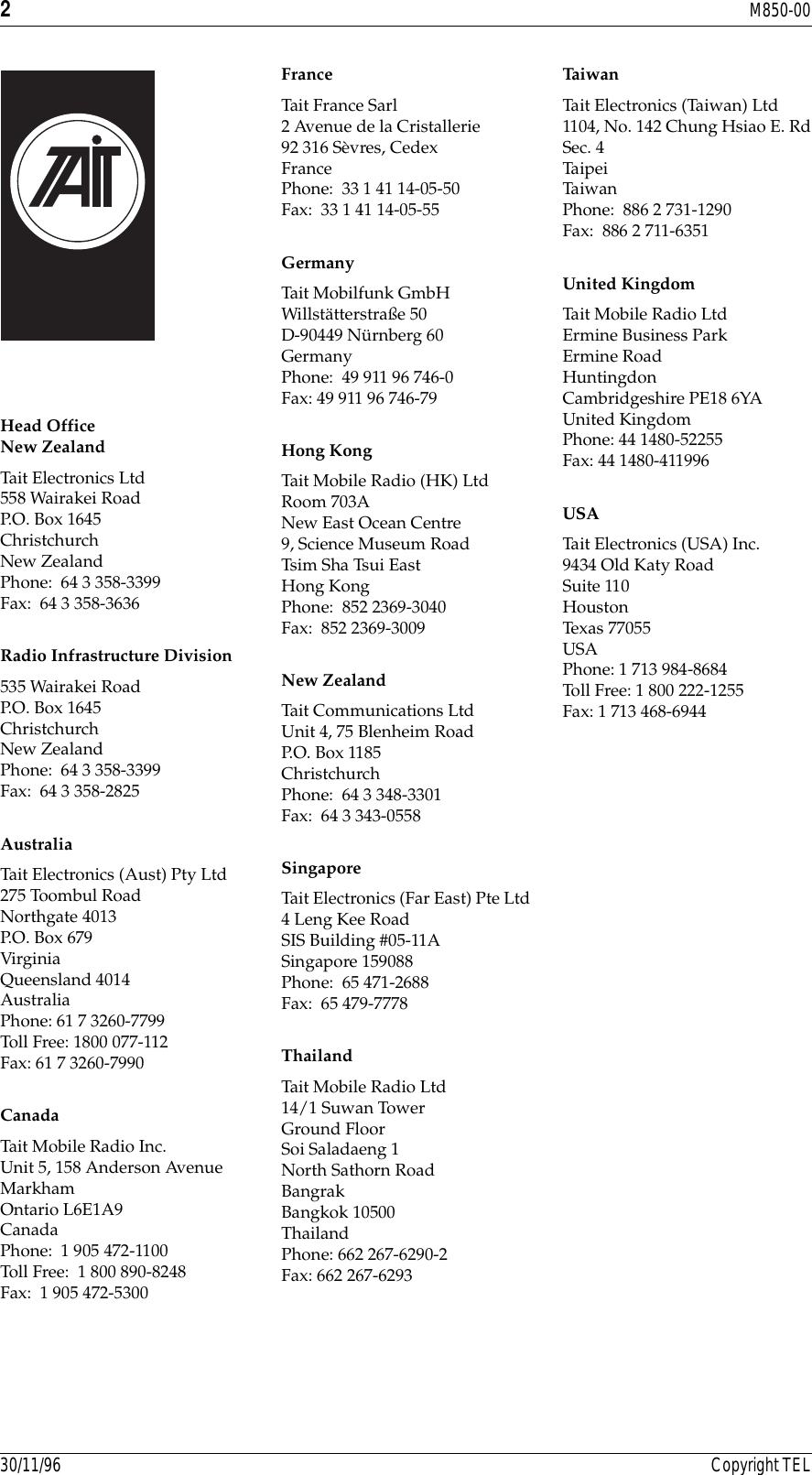 Page 2 of 12 - M850-00-101 T800/T800 SERIES 1 MANUALS/M850-00-101/Pages 1-12 Pages