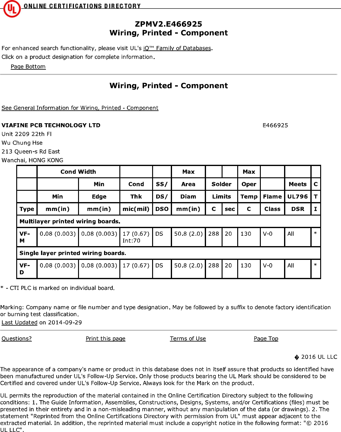 ZPMV2.E466925 Wiring, Printed Component PCB1 UL E466925