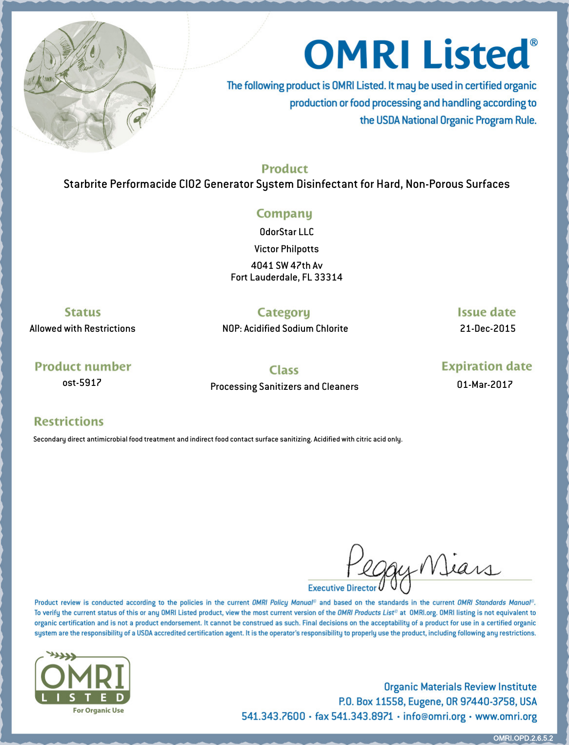 Page 1 of 1 - Performacide OMRI-Certificate-(Processing)