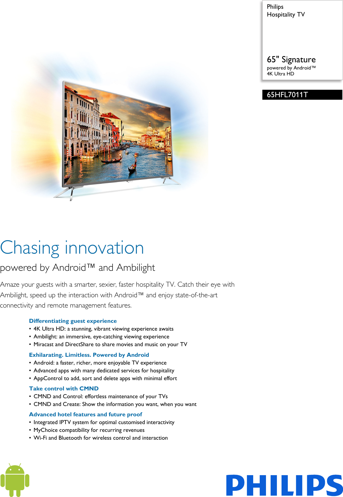 Page 1 of 3 - Phi65Hfl7011T 65HFL7011T/12 Philips Hospitality TV User Manual