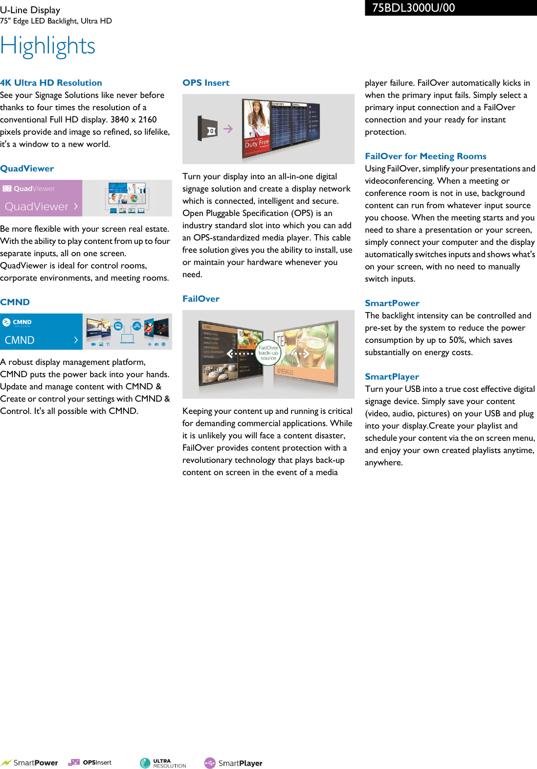 Page 2 of 3 - Phi75Bdl3000U 75BDL3000U/00 Philips U-Line Display User Manual