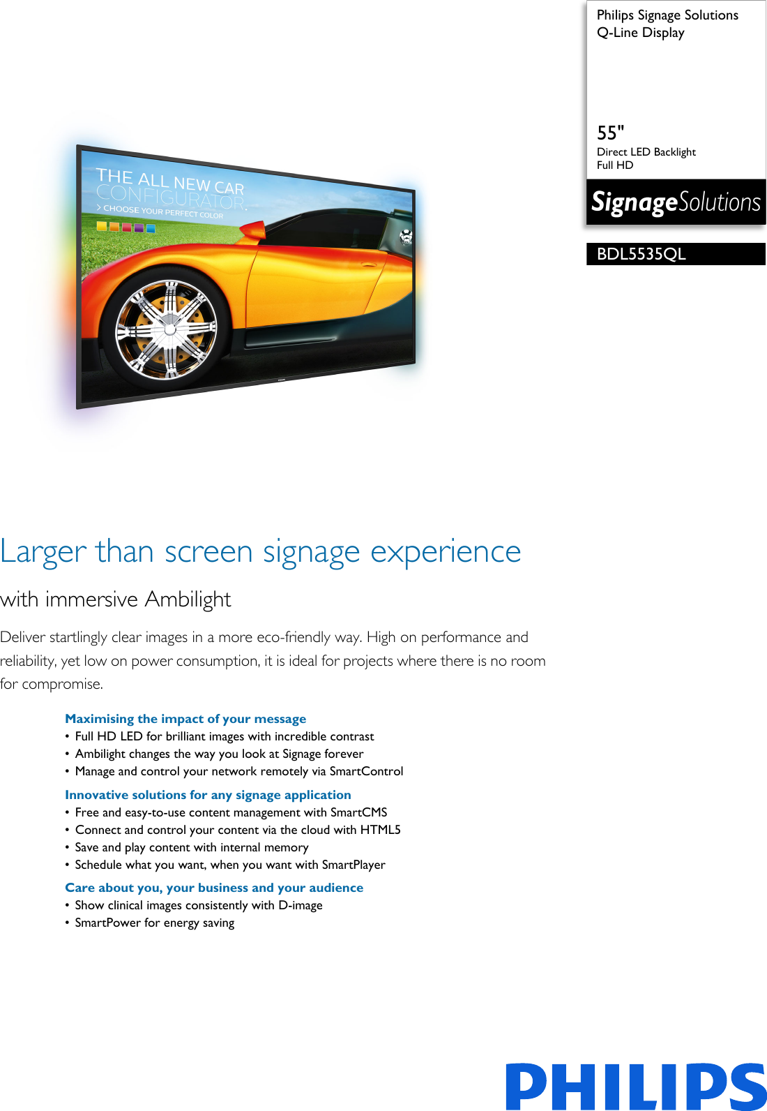 Page 1 of 3 - Philcdbdl5535Ql BDL5535QL/00 Philips Q-Line Display User Manual