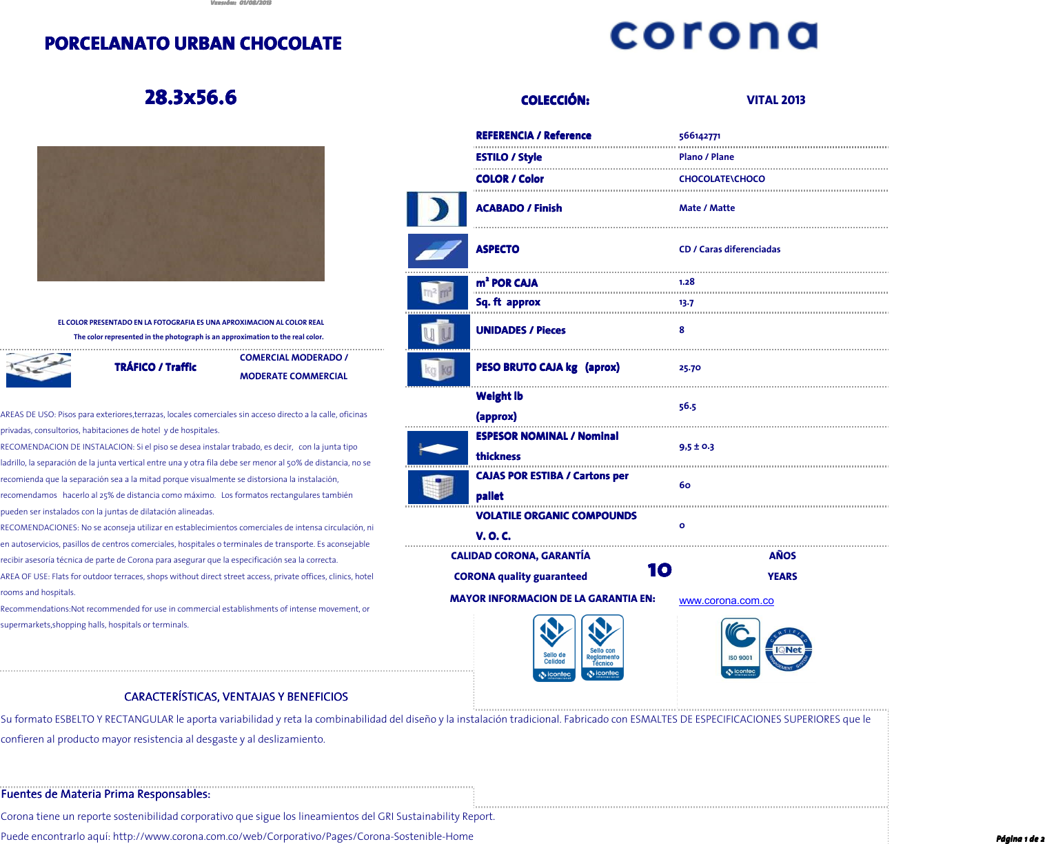 Base De Datos Fichas Comercialesm Porcelanato urban chocolate ficha