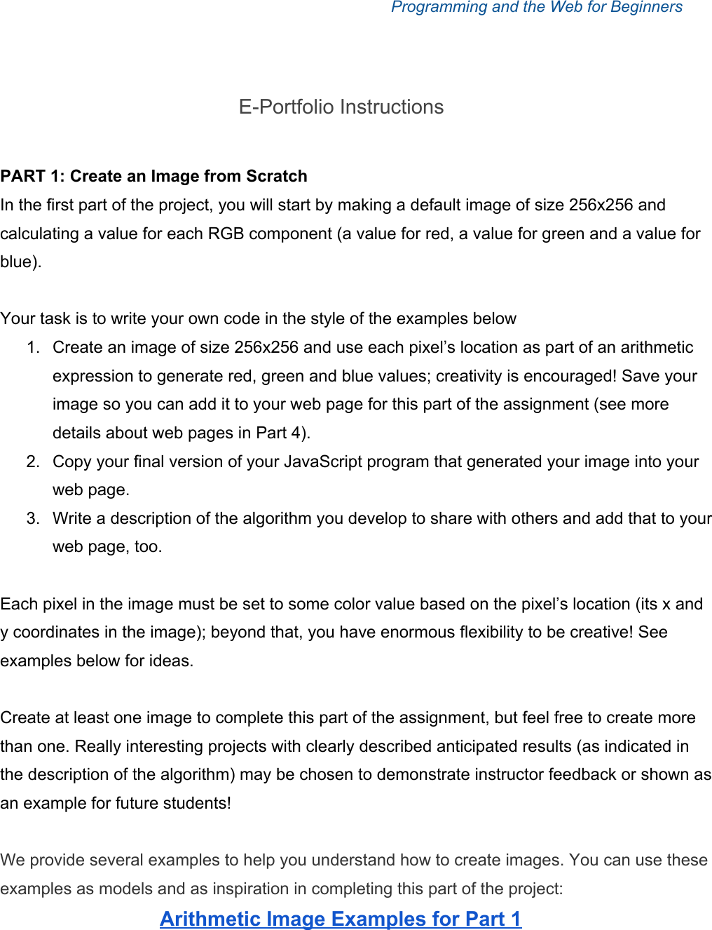 Portfolio Assignment Instructions